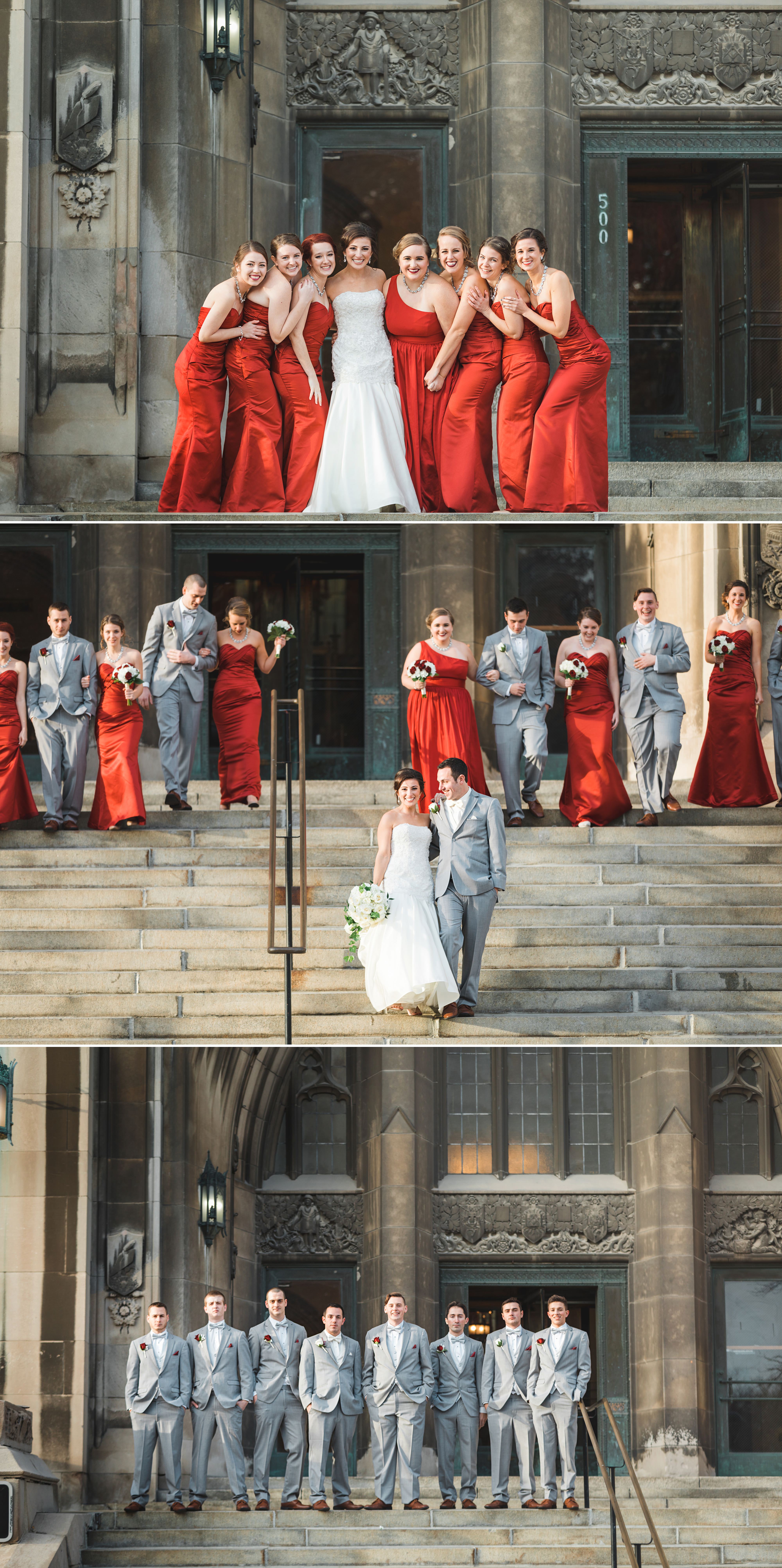 Bridal Party wedding photos outside the Masonic Temple Wedding in Detroit