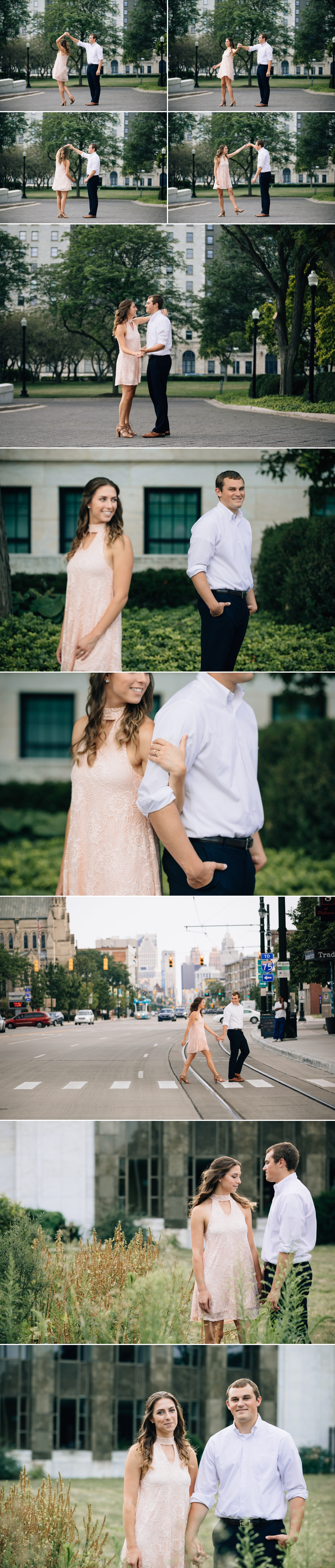Couple dancing together at an engagement session in Detroit