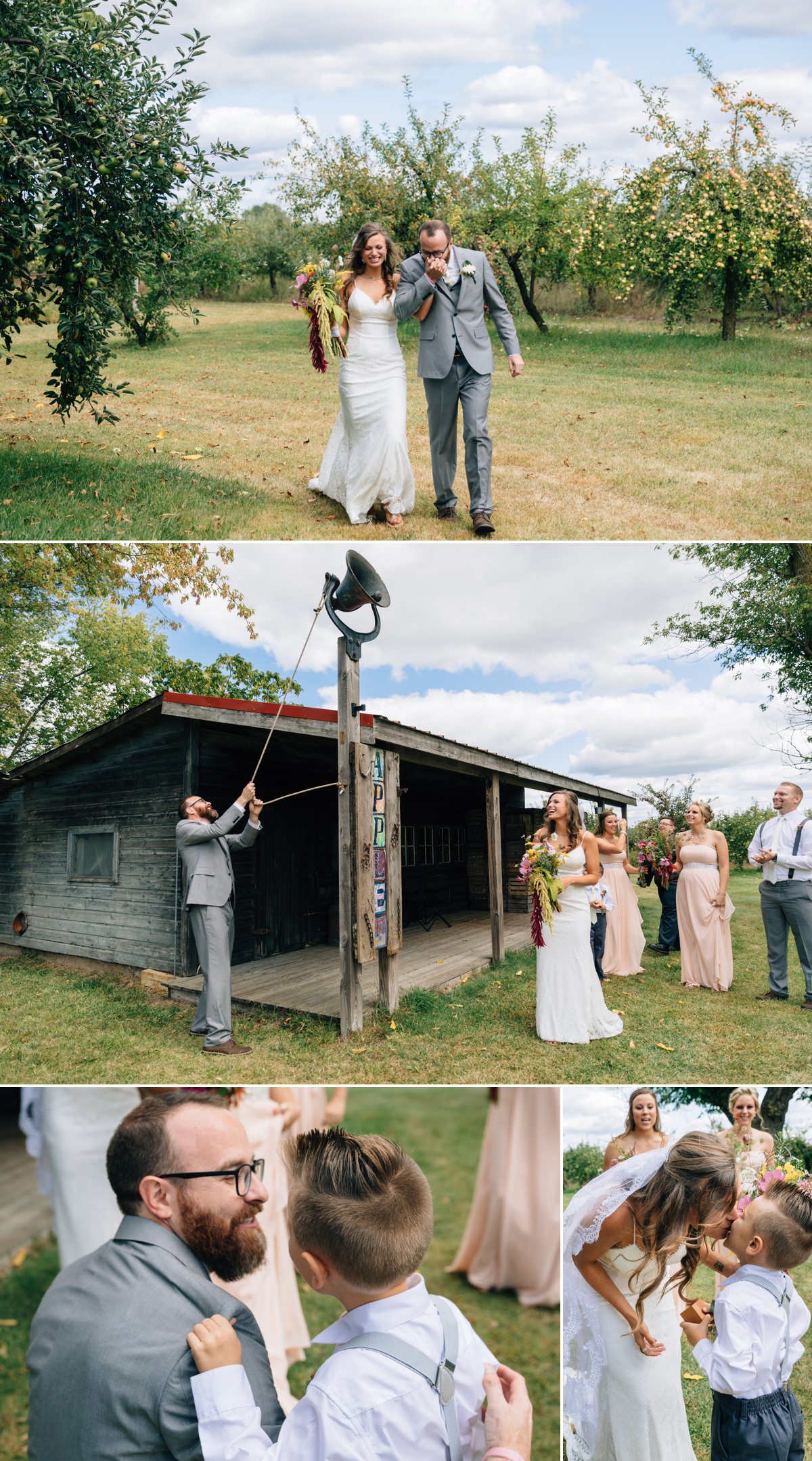 Bride and Groom just after they were married on an apple orchard in mid Michigan photos by Michele Maloney Photography