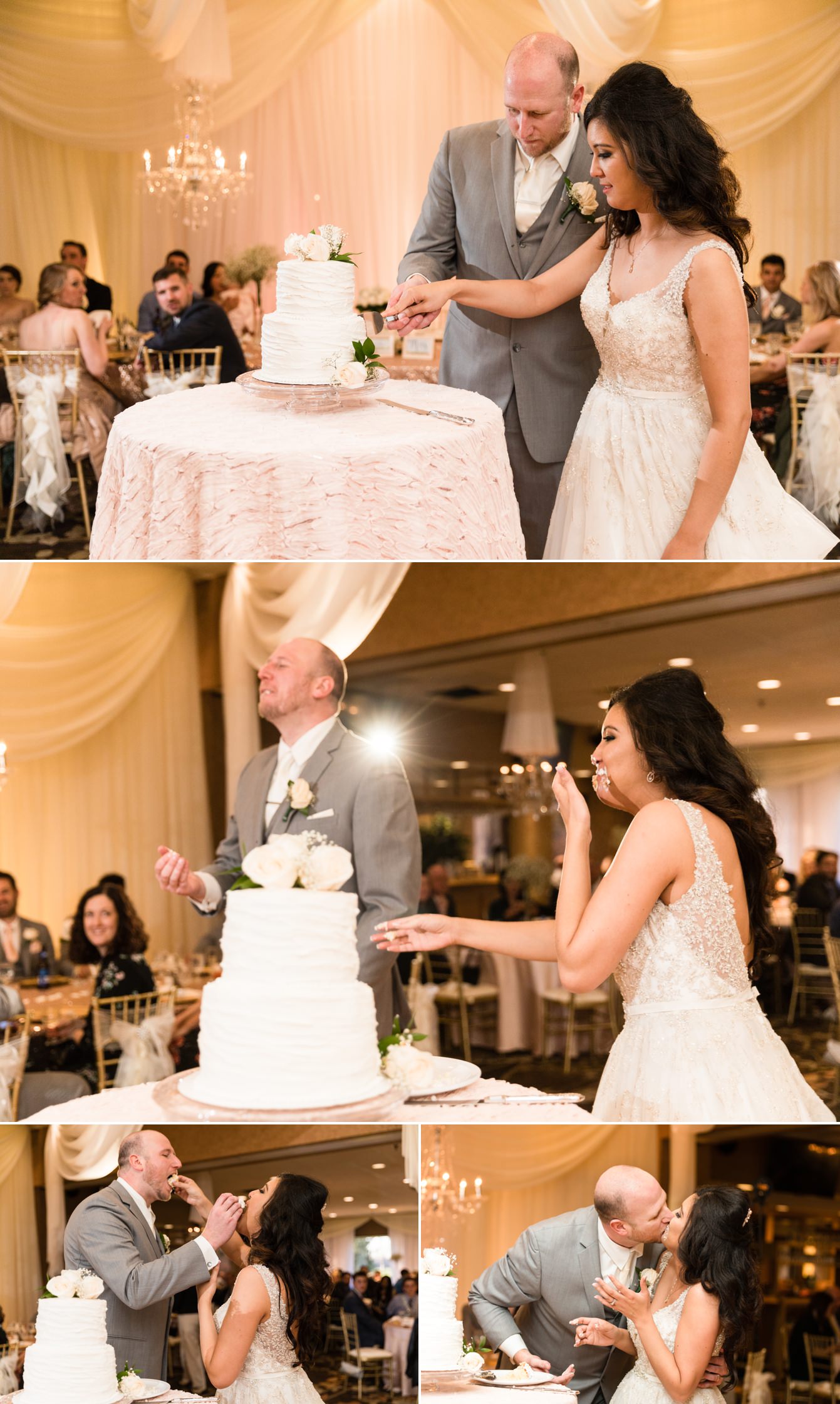 bride and groom cutting the cake at the Atlas Valley Country Club in Grand Blanc, Michigan