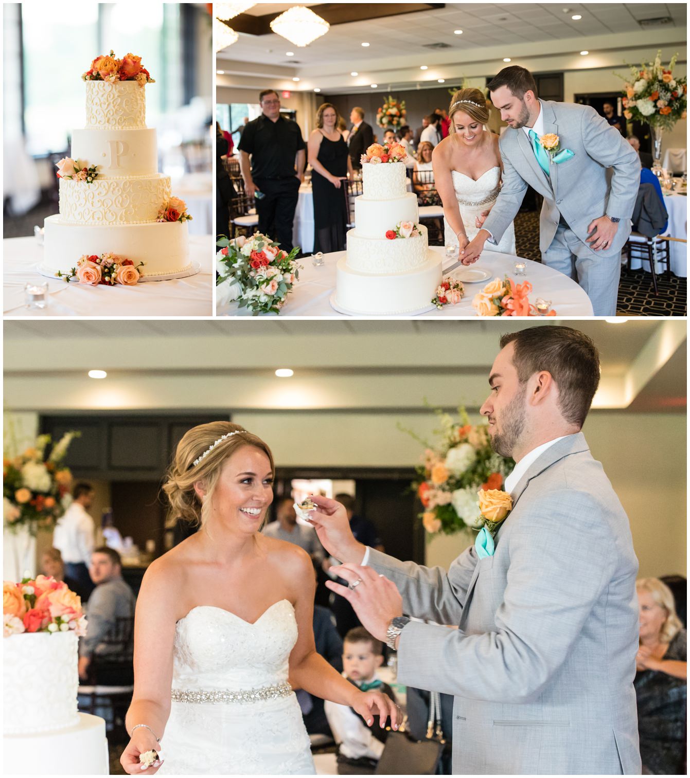 bride and groom cut the cake at fox hills in plymouth michigan