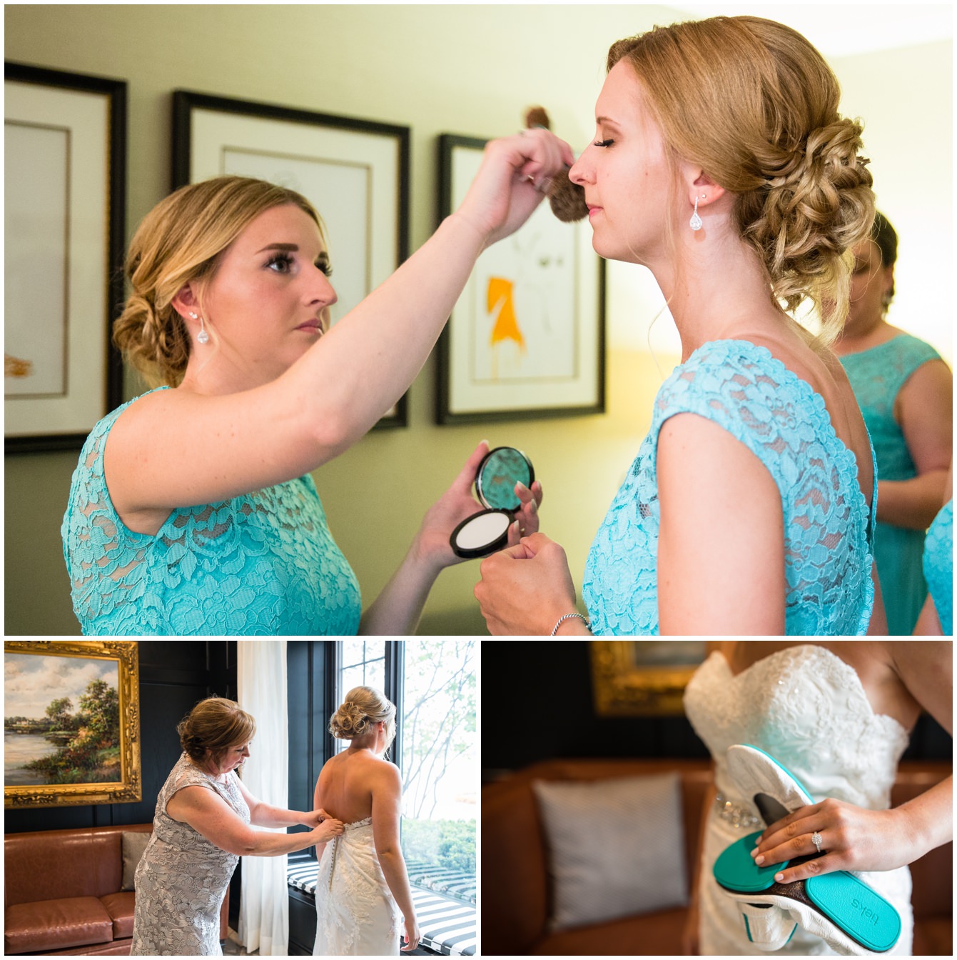 Bride and Bridesmaids getting ready for a wedding at Fox Hills in Plymouth Michigan
