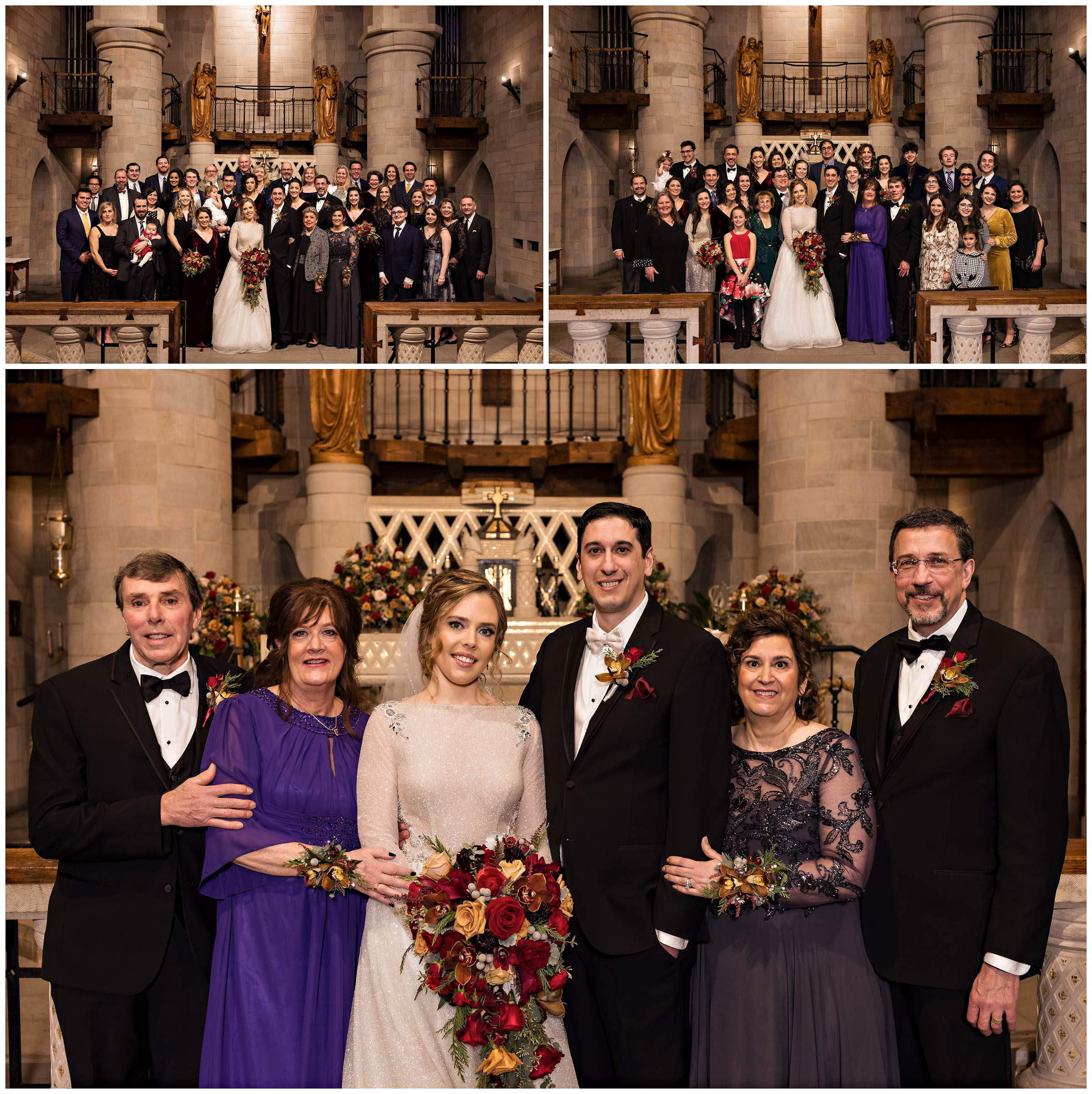Bride and groom family formal photos at the church by Detroit Wedding Photographer Michele Maloney