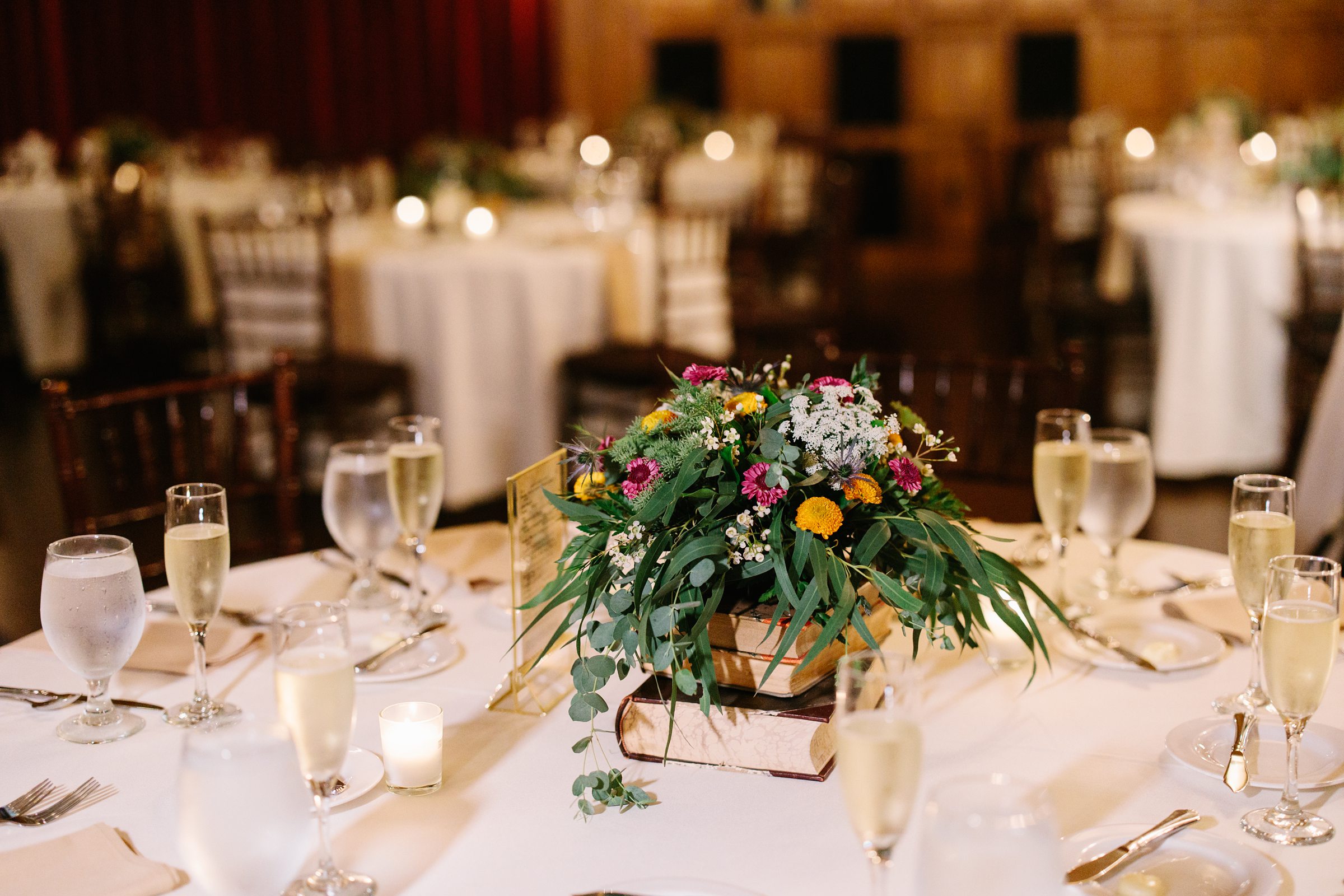 Table setting details of the reception at the Gem Theater Wedding by Detroit Wedding Photographer Michele Maloney