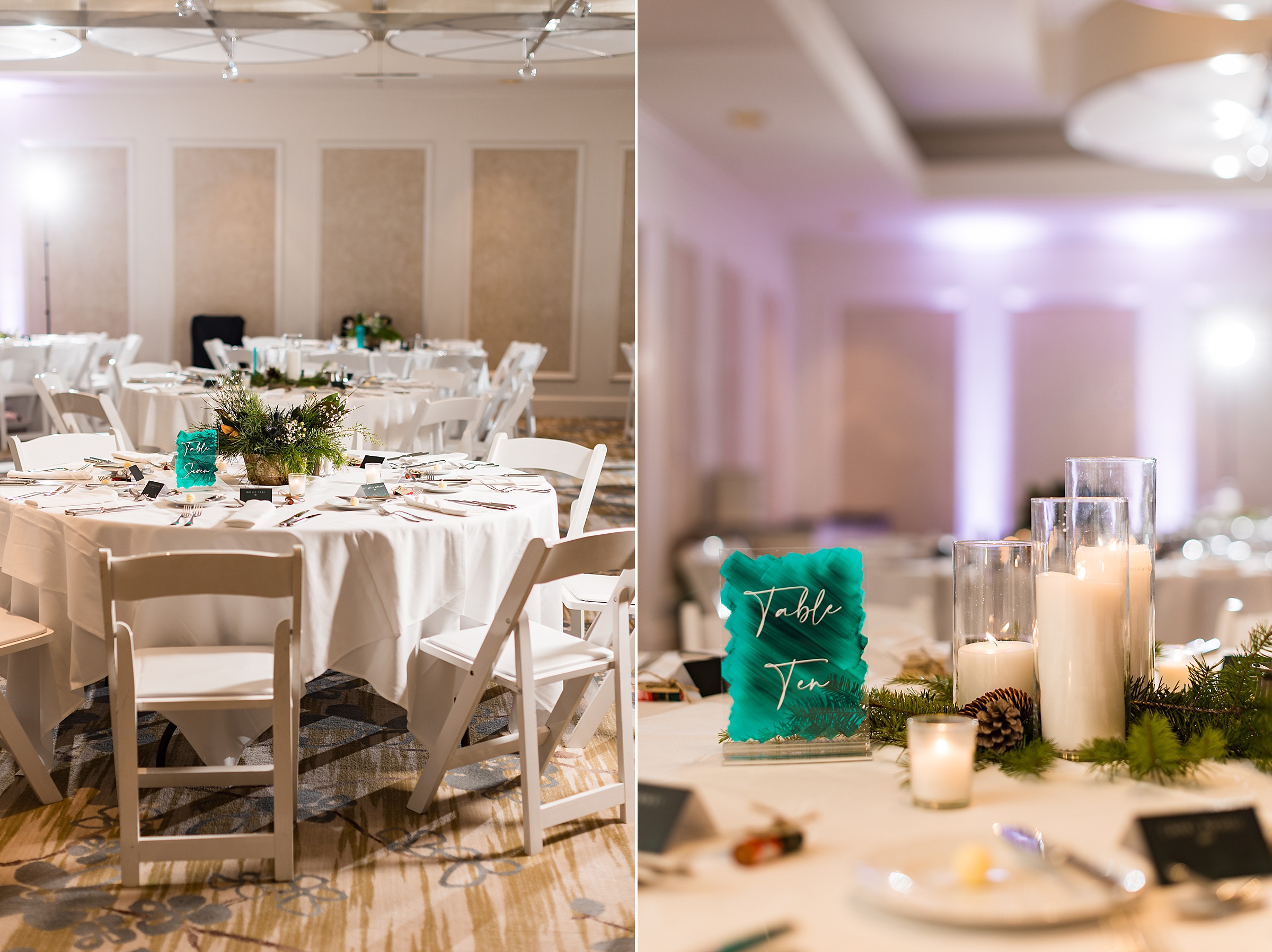 Detailed photos of the table settings for the reception at the H Hotel by Detroit Wedding Photographer Michele Maloney 