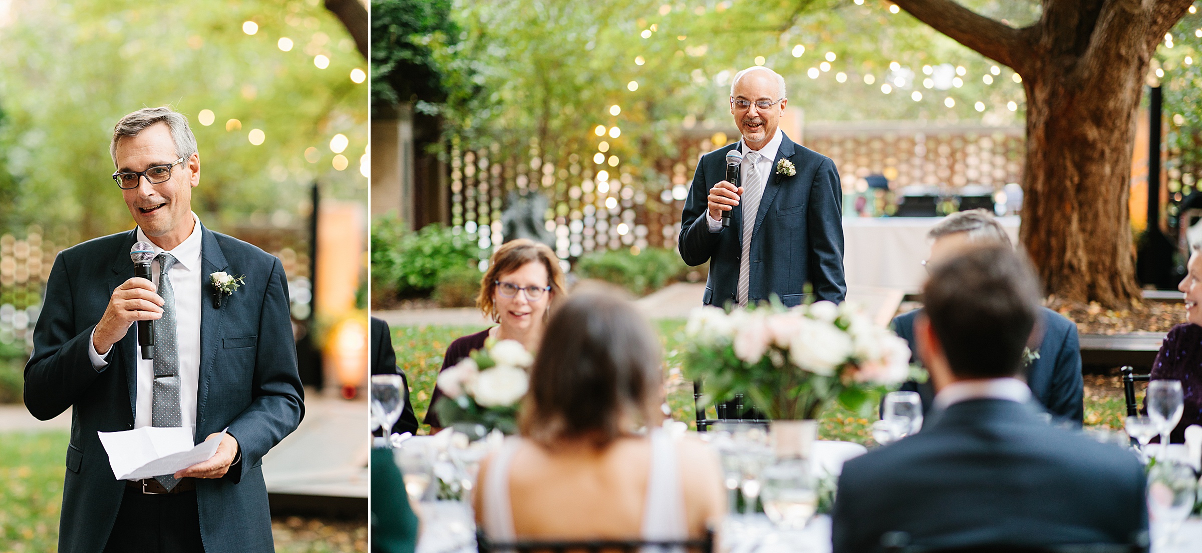 Loved ones give speeches and toasts outside The Inn at the Michigan League by Detroit Wedding Photographer Michele Maloney