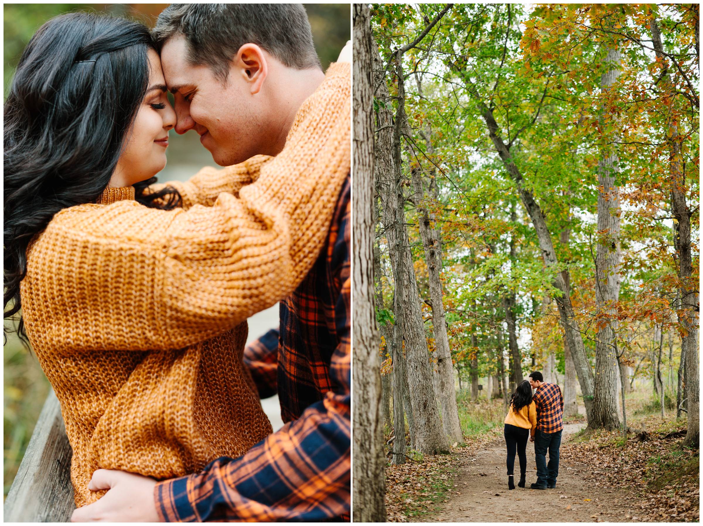 A close up and faraway shot of the engaged couple at Kensington Metropark Detroit Wedding Photographer Michele Maloney