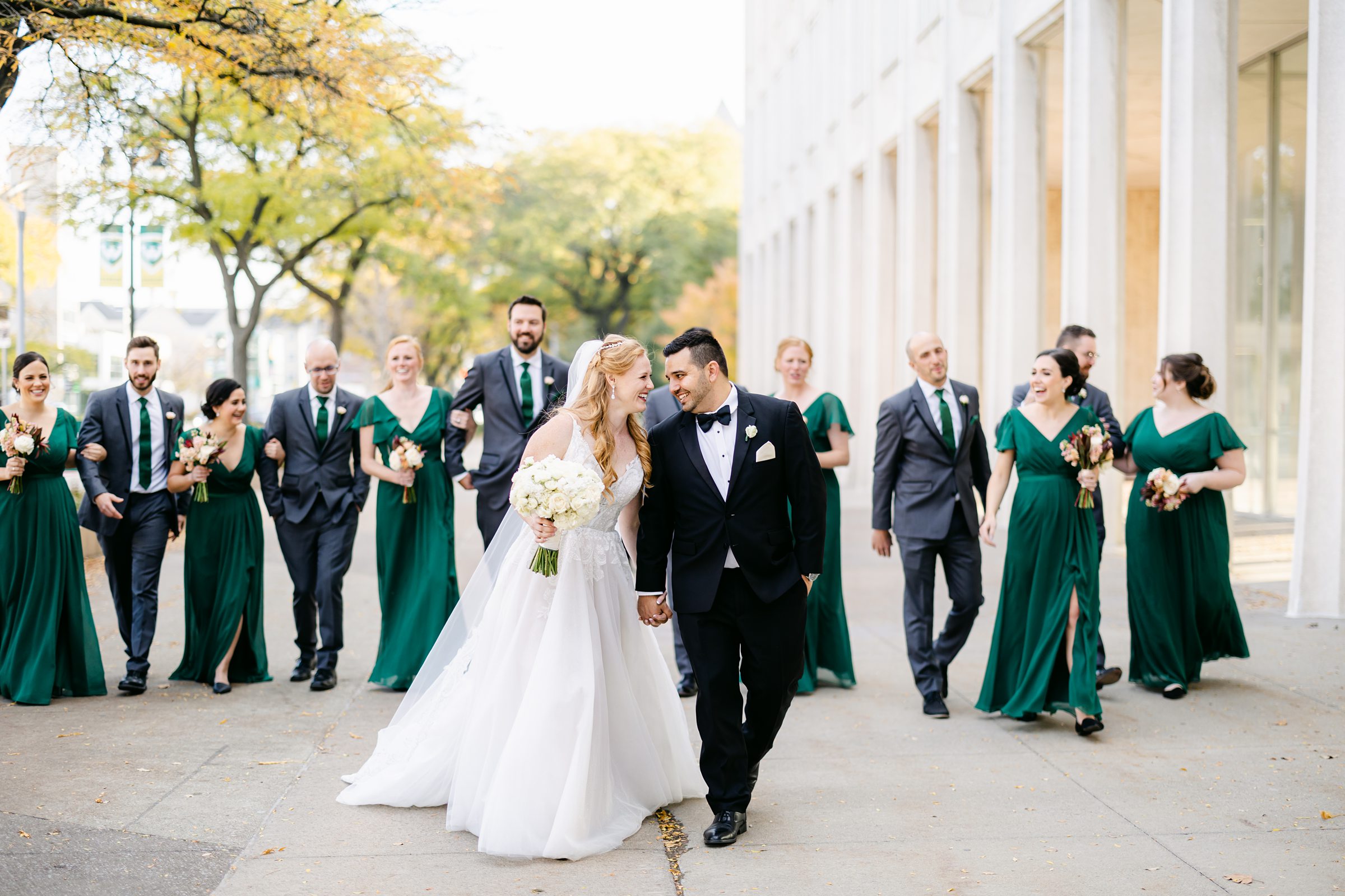 Wedding Party in Wayne State's Campus in Detroit Michigan by Michele Maloney Photography