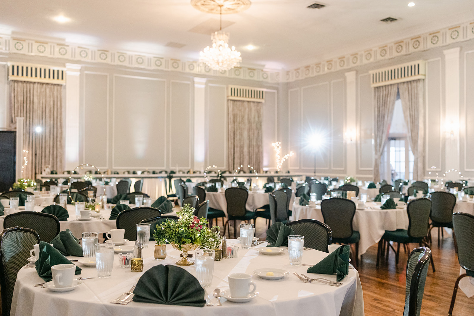 Reception details set up for Eileen and Tyler’s Meeting House Grand Ballroom wedding.