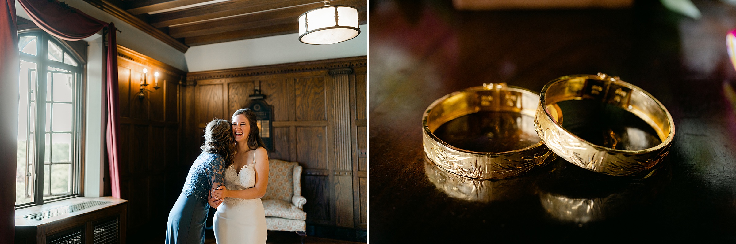 Wedding rings on a table at the Masonic Temple in Detroit by Michele Maloney Photography