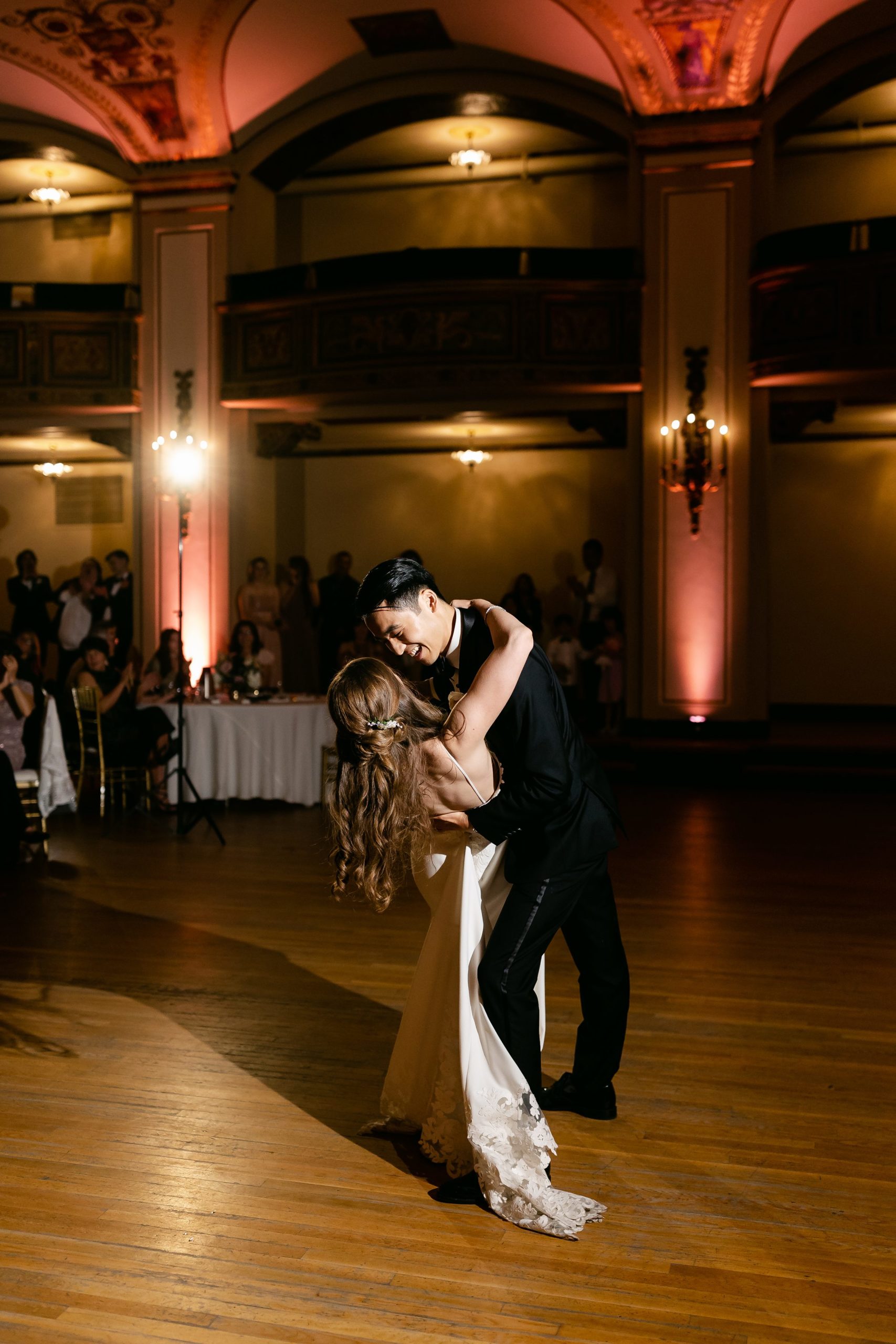 Bride and groom's first dance at the Masonic Temple in Detroit by Michele Maloney Photography