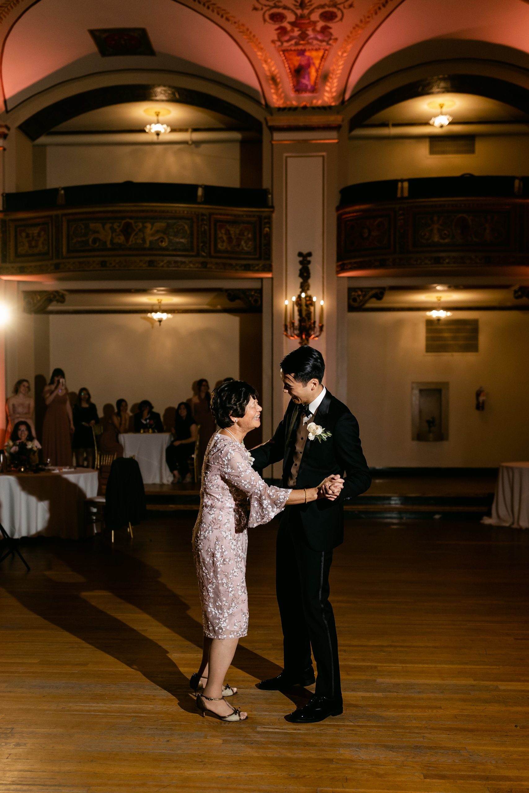 Groom's First dance with his mother at the Masonic Temple in Detroit by Michele Maloney Photography