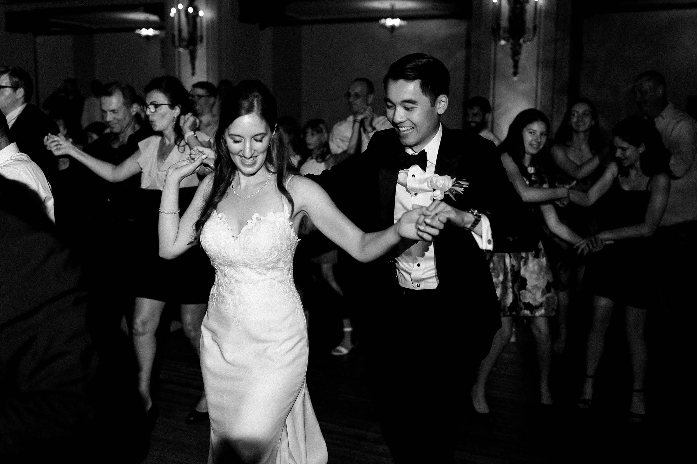 Bride and Groom on the dance floor at the Masonic temple in Detroit by Michele Maloney Photography