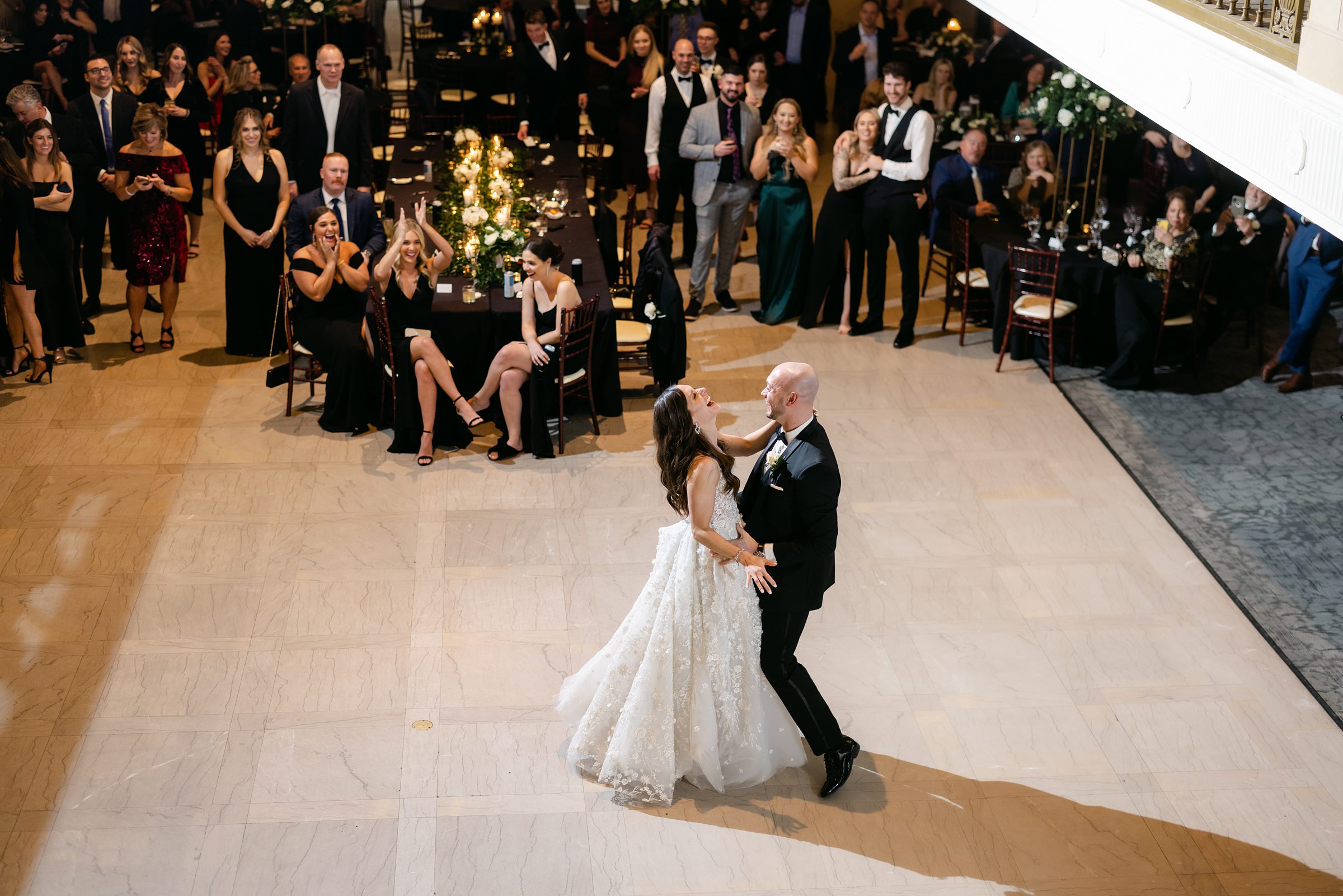 First dance of bride and groom at wedding reception at the Treasury in Pontiac Michigan by Michele Maloney Photogpraphy