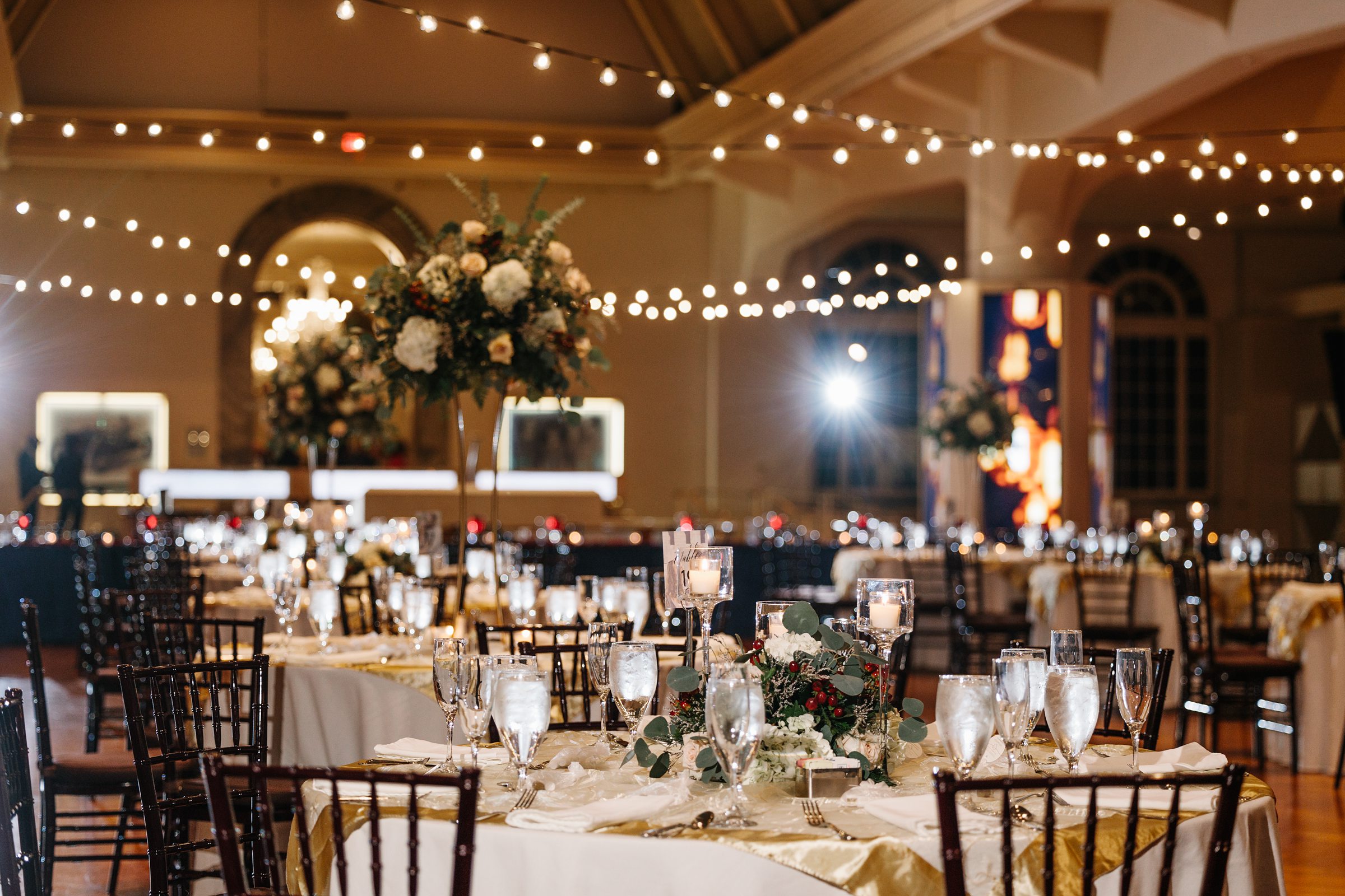 Wedding tables and decor at the Henry Ford Museum by Michele Maloney Photography