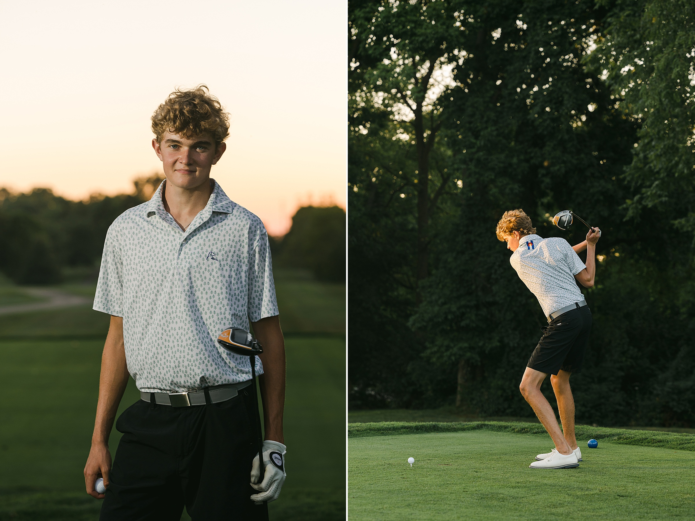 Senior boy with golf club on at the Grosse Ile Country Club by Michele Maloney Photography