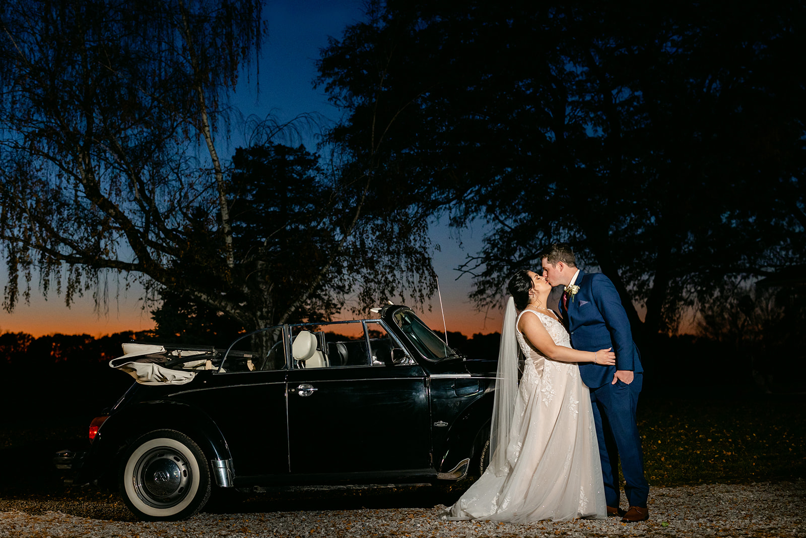 Romantic sunset portrait of the couple during their Autumn Wedding at the Lazy J Ranch.