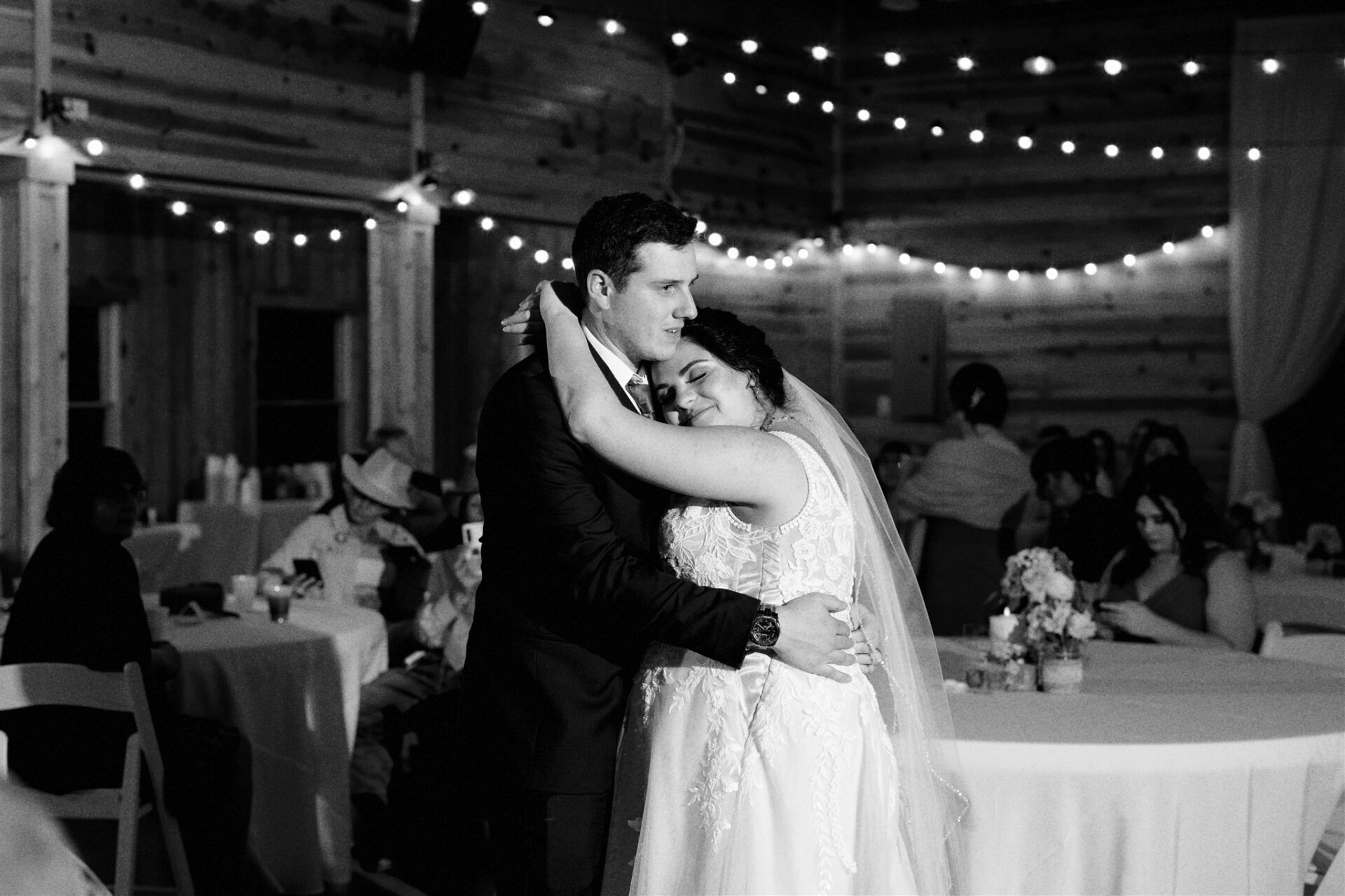 First dance moment captured at Caitlynn and Darren’s Autumn Wedding at the Lazy J Ranch.