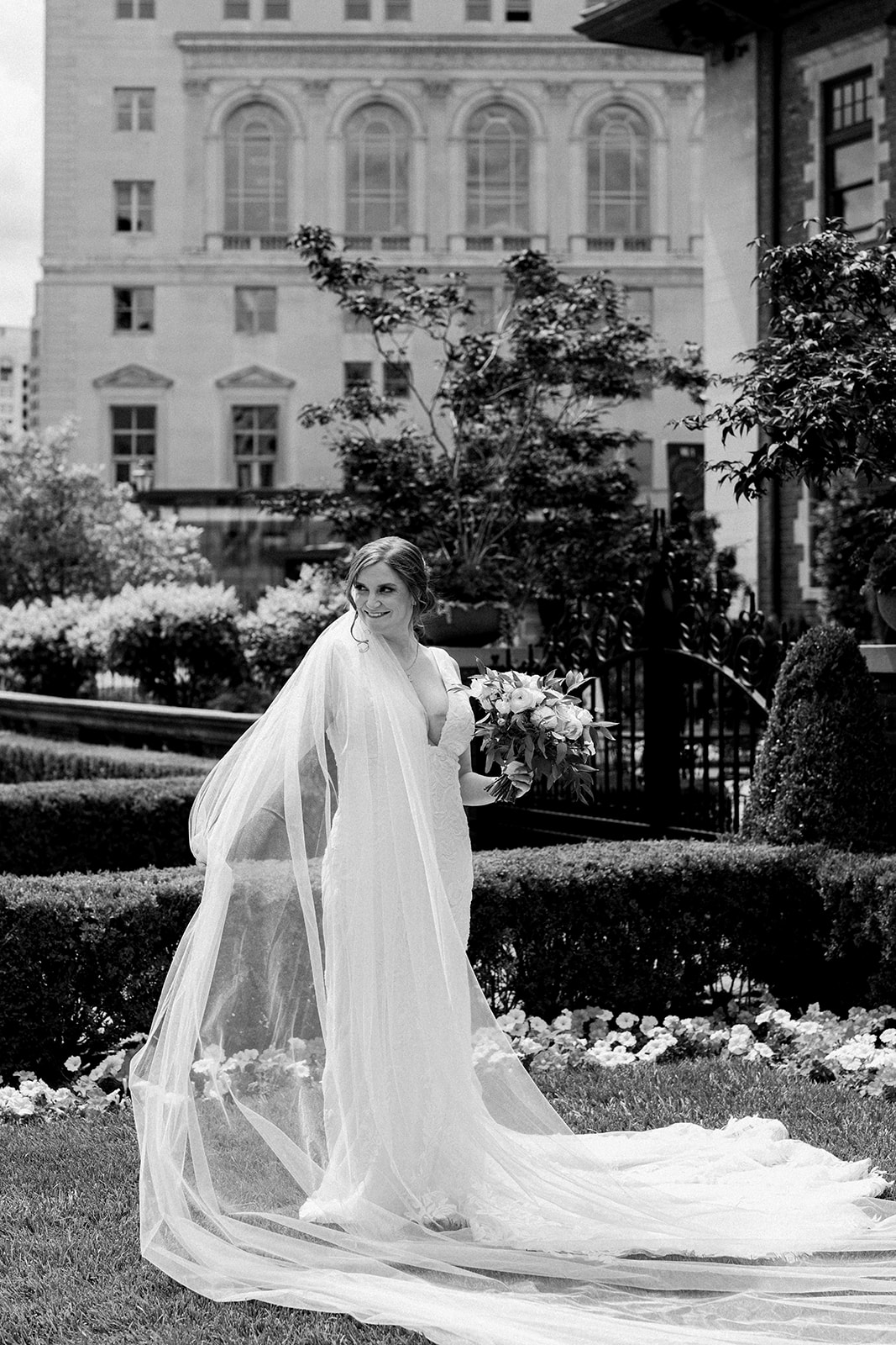 Classic bridal portrait of Aubrey at the Gem Theatre before her June wedding with Alex.
