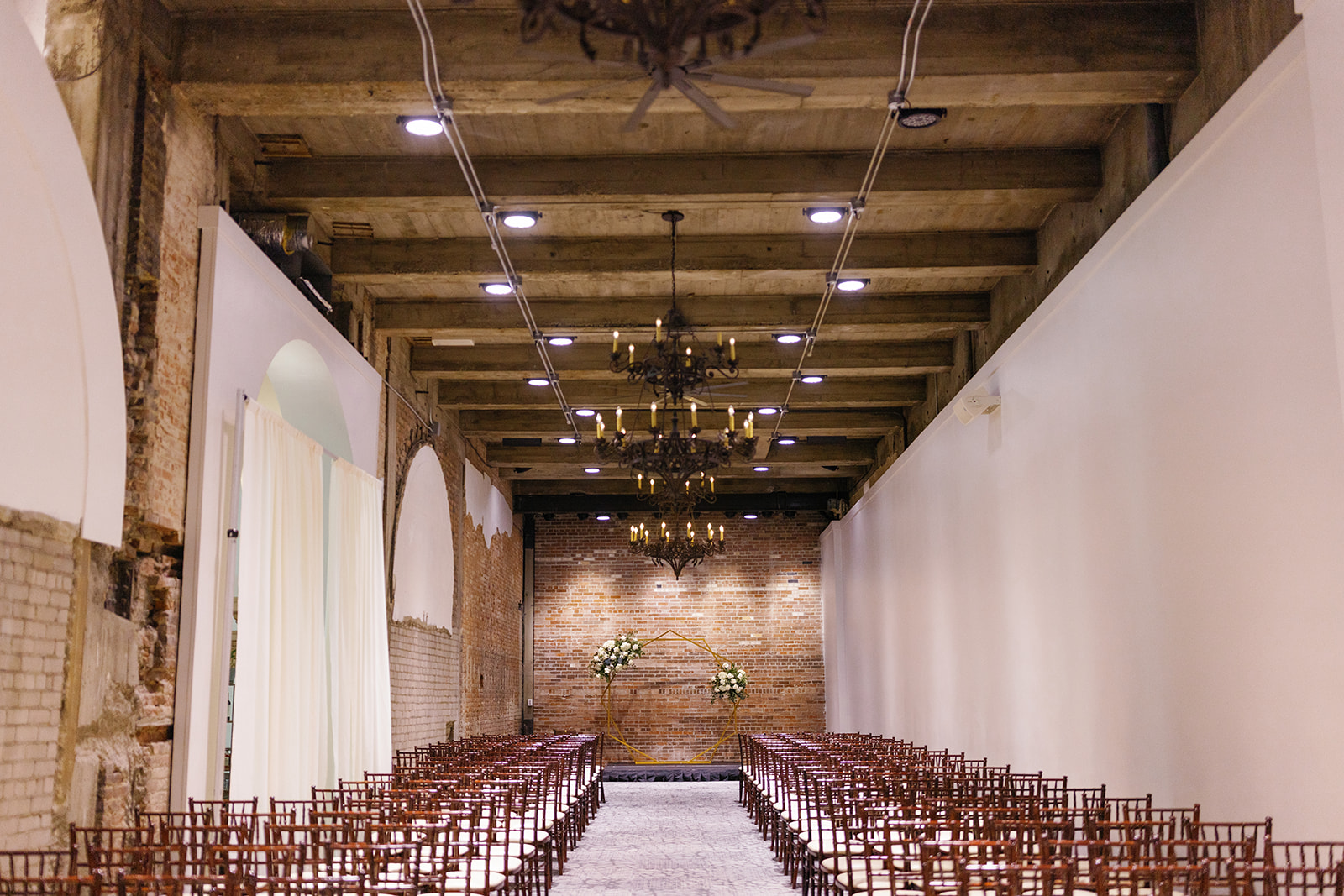 Ceremony setup inside the venue for Paul and Elyse’s June Wedding at the Treasury.