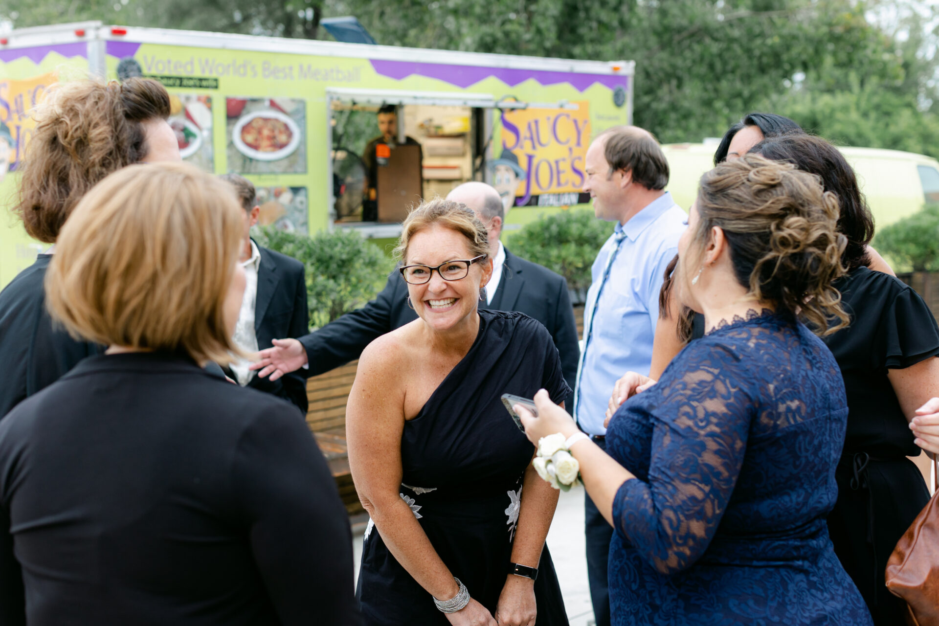 Guests celebrating Marki and Jackson’s wedding at the Eastern.
