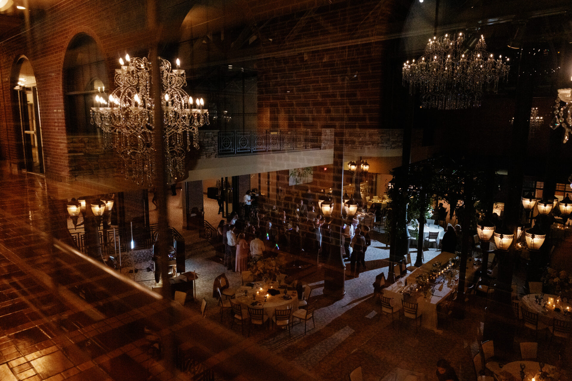 looking out over dance floor at the end of the evening in the atrium at saint john's resort during Lauren and michael's september wedding 
