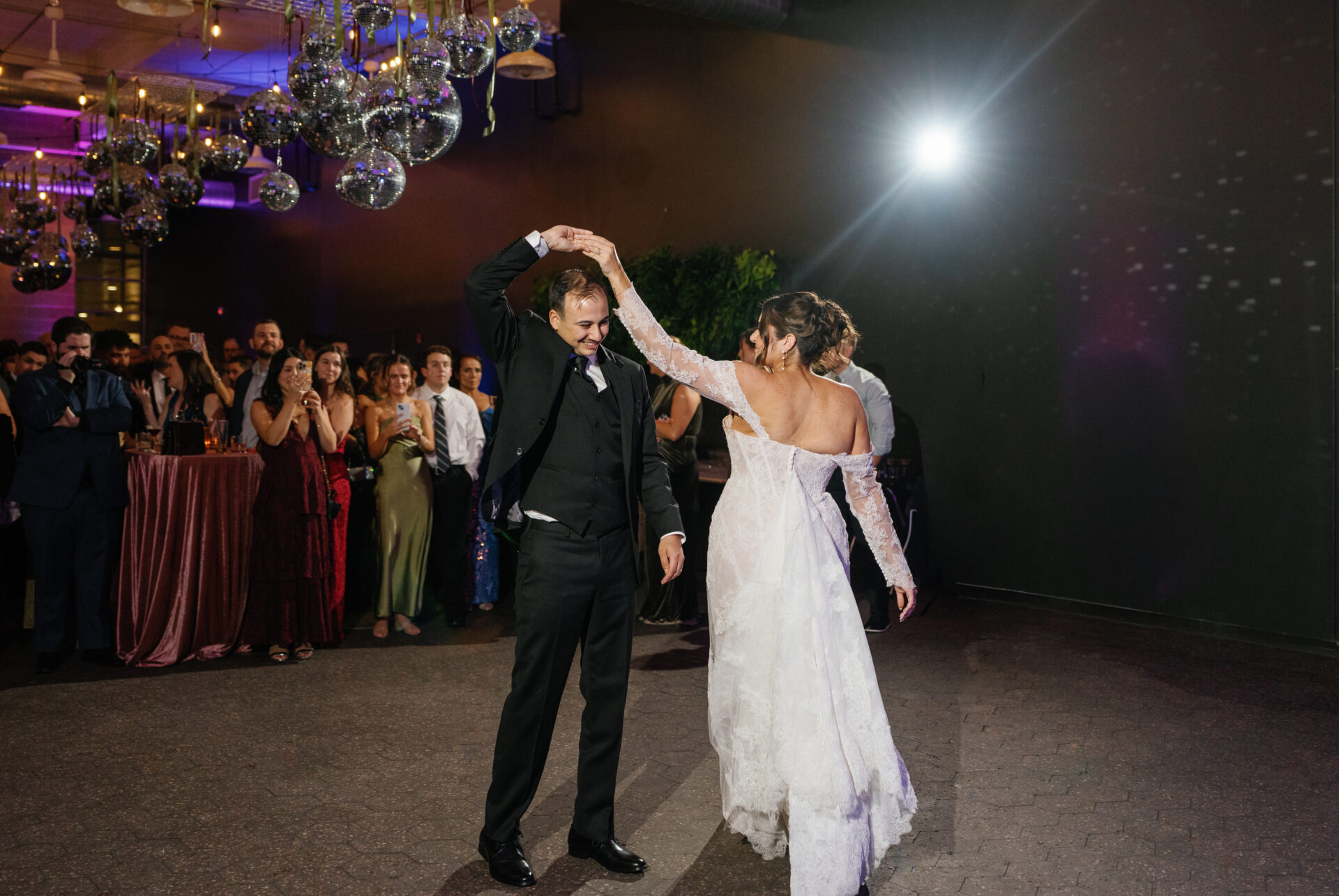bride and groom dancing at the waterview loft in Detroit